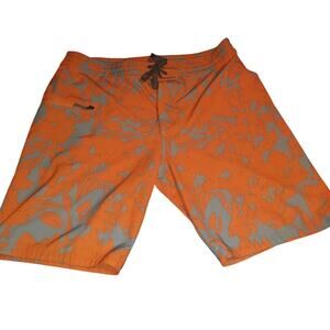 Prana Size 33/34 Men's Fenton Board Shorts Pocket UPF 50 9" Inseam Orange Geo